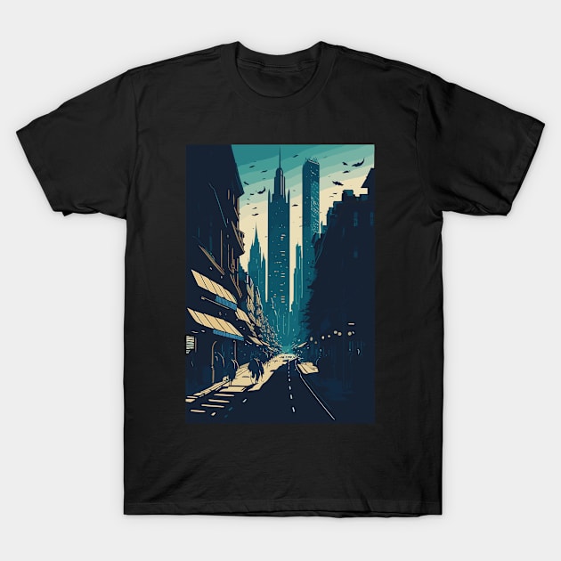 New York City street with skyscrapers T-Shirt by webbygfx